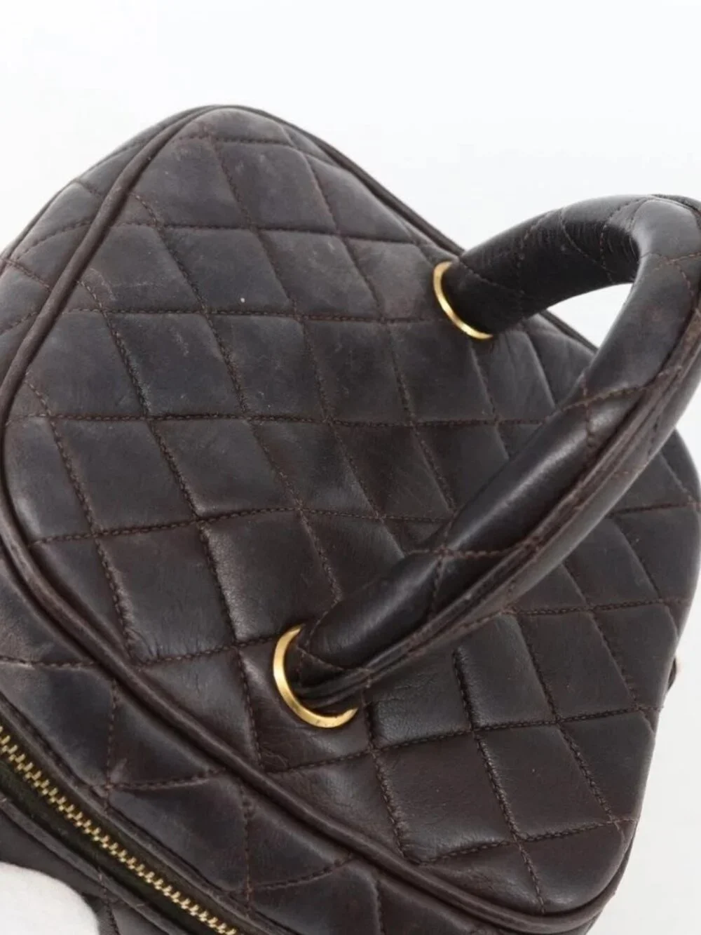 CHANEL Matelasse Vanity Hand Bag Lamb Skin Dark Brown Gold CC Auth 170916